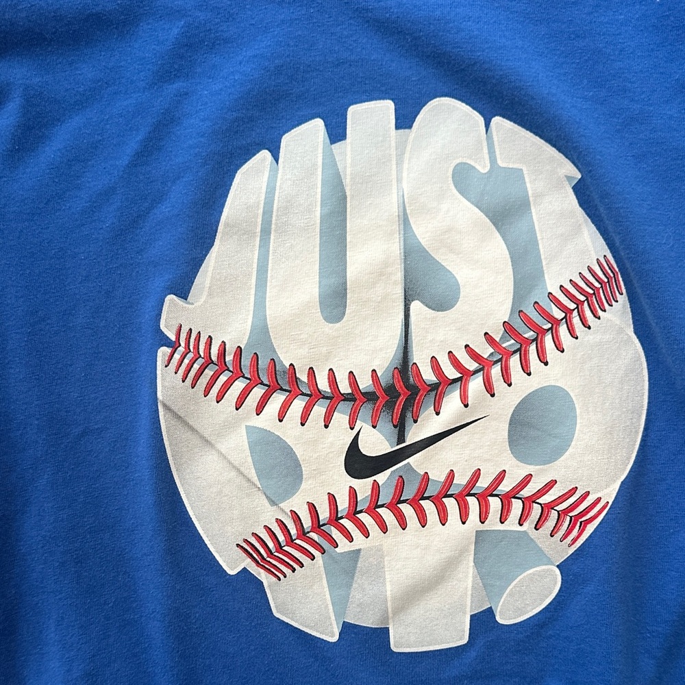 Nike Boys Blue Just Do It Baseball T-Shirt Graphic Tee Youth Athletic Top - Picture 3 of 4
